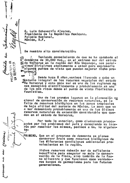 Carta al presidente Luis Echeverría Álvarez